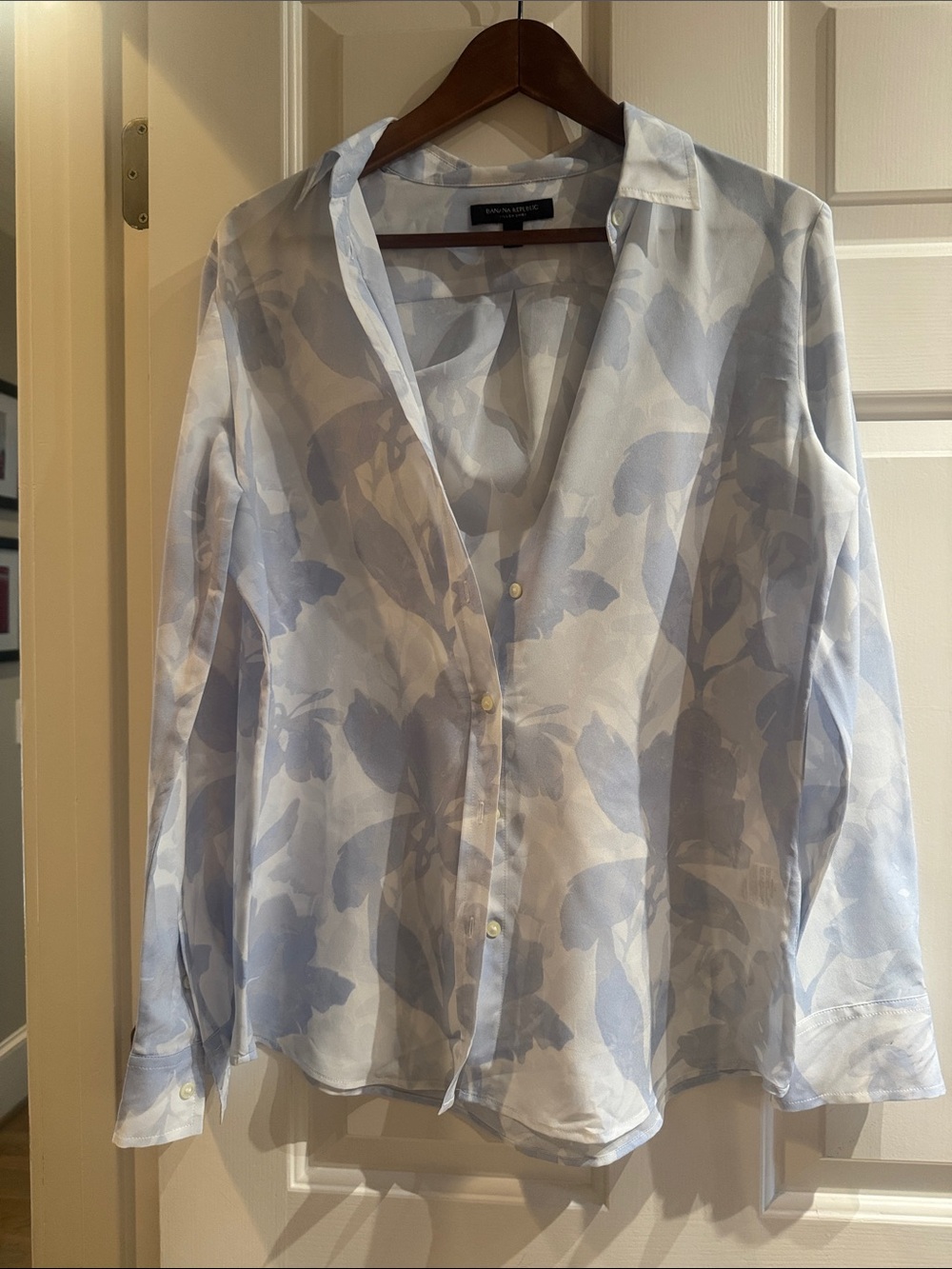 Banana Republic Pale Blue Floral Sheer Button-Up Blouse